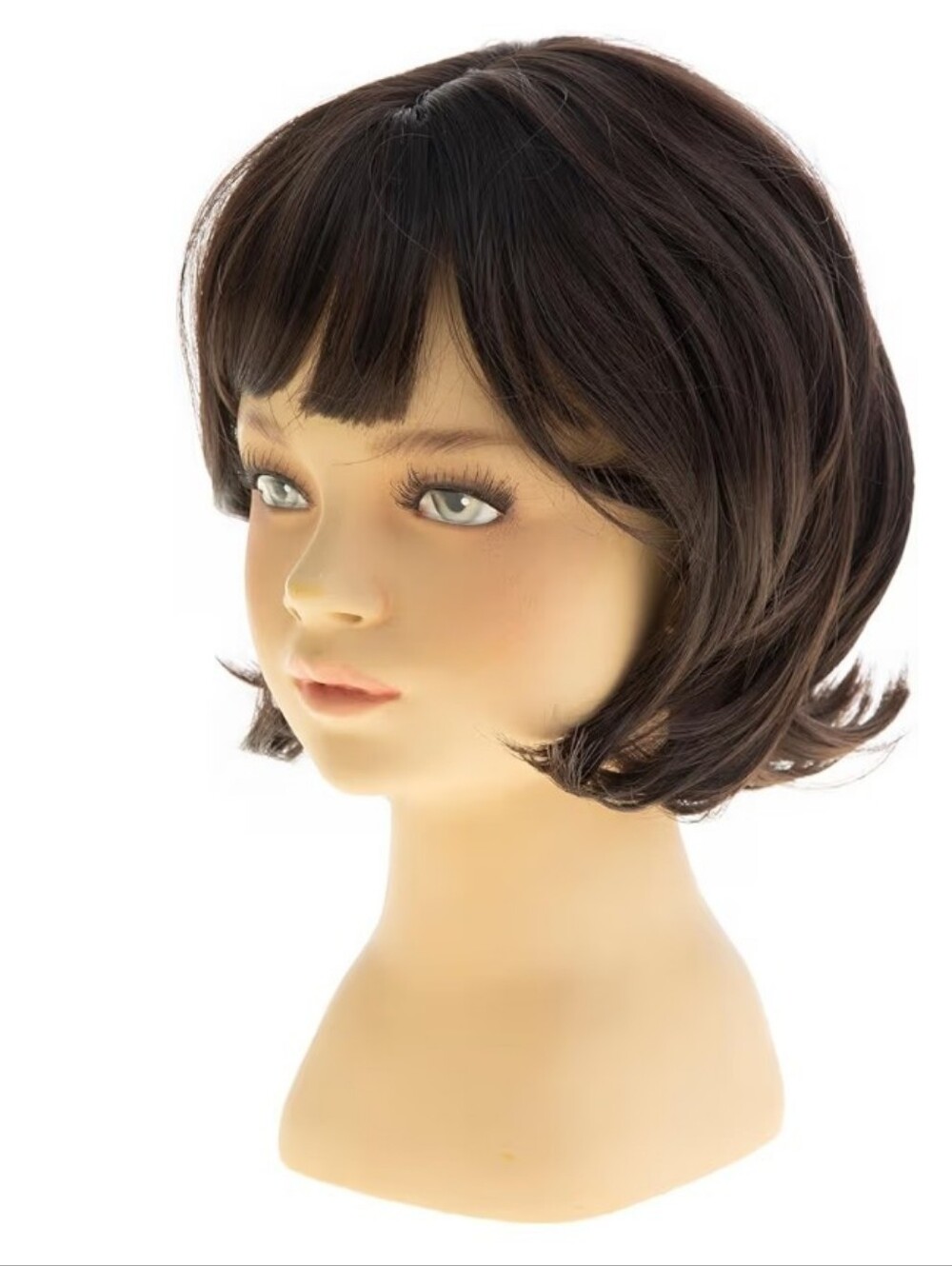New Kids/Girls Wavy Dark Brown Short Bob Wig with Bangs Synthetic Hair